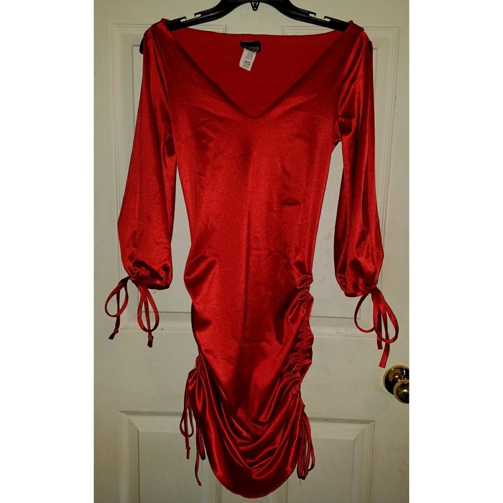 Vintage 90s K TOO Deep V Neckline Satin Open Long Sleeve Bodycon Dress